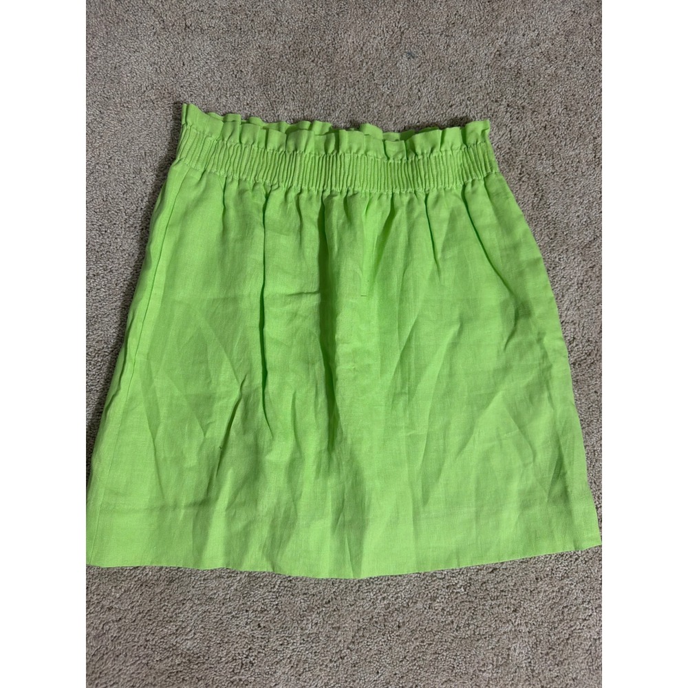 J.Crew NWT Lime Green Linen Smocked Paperbag Waist Mini Skirt Womens Small